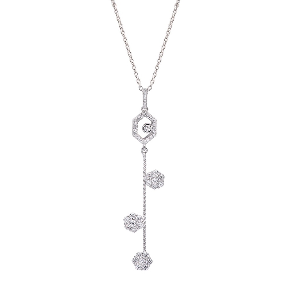 Sterling Silver CZ Flower Drop Pendant Necklace with Chain